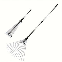 Adjustable Garden Rake Folding Leaf Rake Tool Extendable from 7.5-22 Inch
