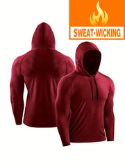 Men's Workout Hooded Shirt Active Mid Stretch Breathable Quick Dry Sports Shirt