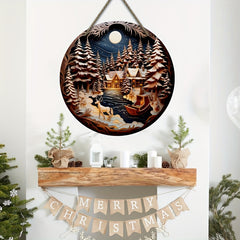 Christmas Wooden Door Hanging Tree Moon Forest Night Signboard