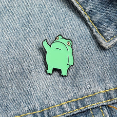 Funny Frog Brooch For Men Cartoon Baked Paint Enamel Frog Pin