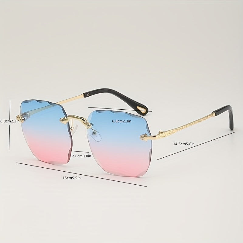 Ombre Lens Sunglasses Metal Temple Rimless UV400