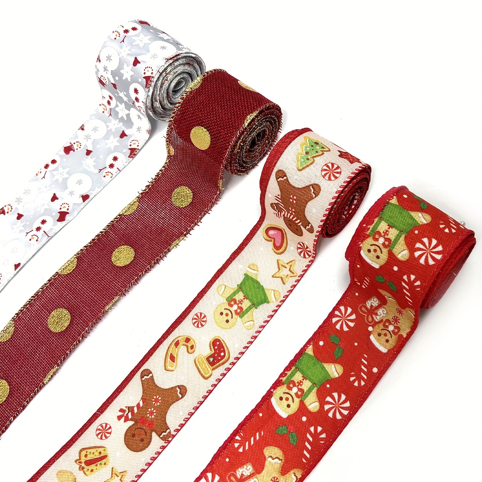 Gingerbread & Candy Cane Snowman Christmas Ribbon