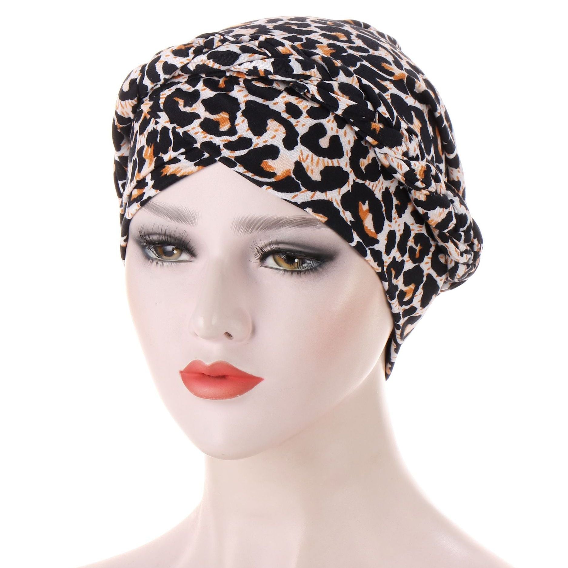 Leopard Print Turban Cap Women Head Wraps Lightweight Beanie