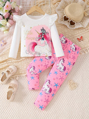 Toddler Girl's 2pcs Unicorn Starfish Print Top & Pants Set