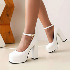 Block Heel Buckle Platform Pumps Dress Heels