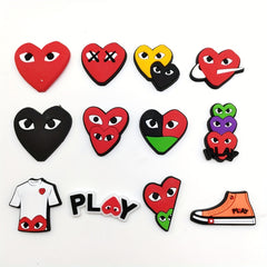 12pcs Red Heart Shaped Hole Shoes Buckle Decorative Charms