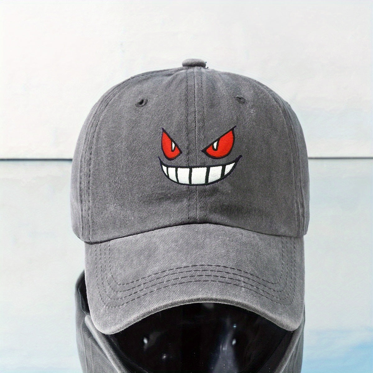 Devil Smiling Face Baseball Cap Embroidery Washed Distressed Dad Hats Unisex