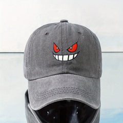 Devil Smiling Face Baseball Cap Embroidery Washed Distressed Dad Hats Unisex