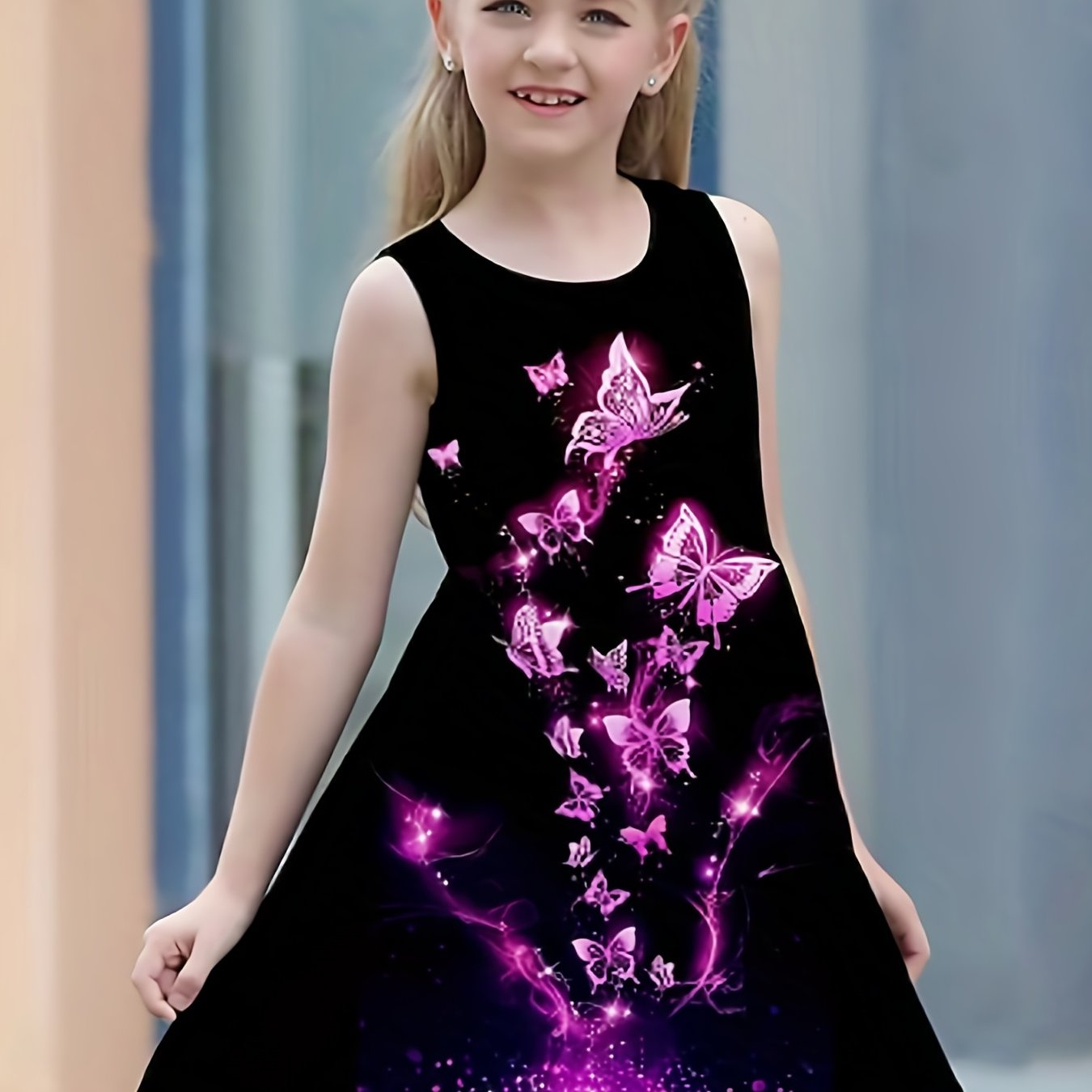 Butterfly Print Princess Dress for Girls