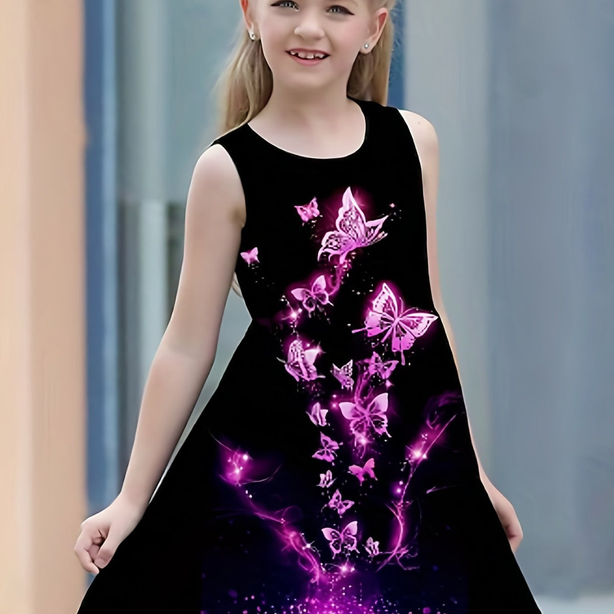 Butterfly Print Princess Dress for Girls