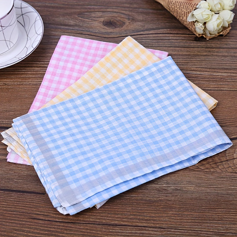 12pcs Plaid Pattern Cotton Sweat Handkerchief Lightweight Square Scarf