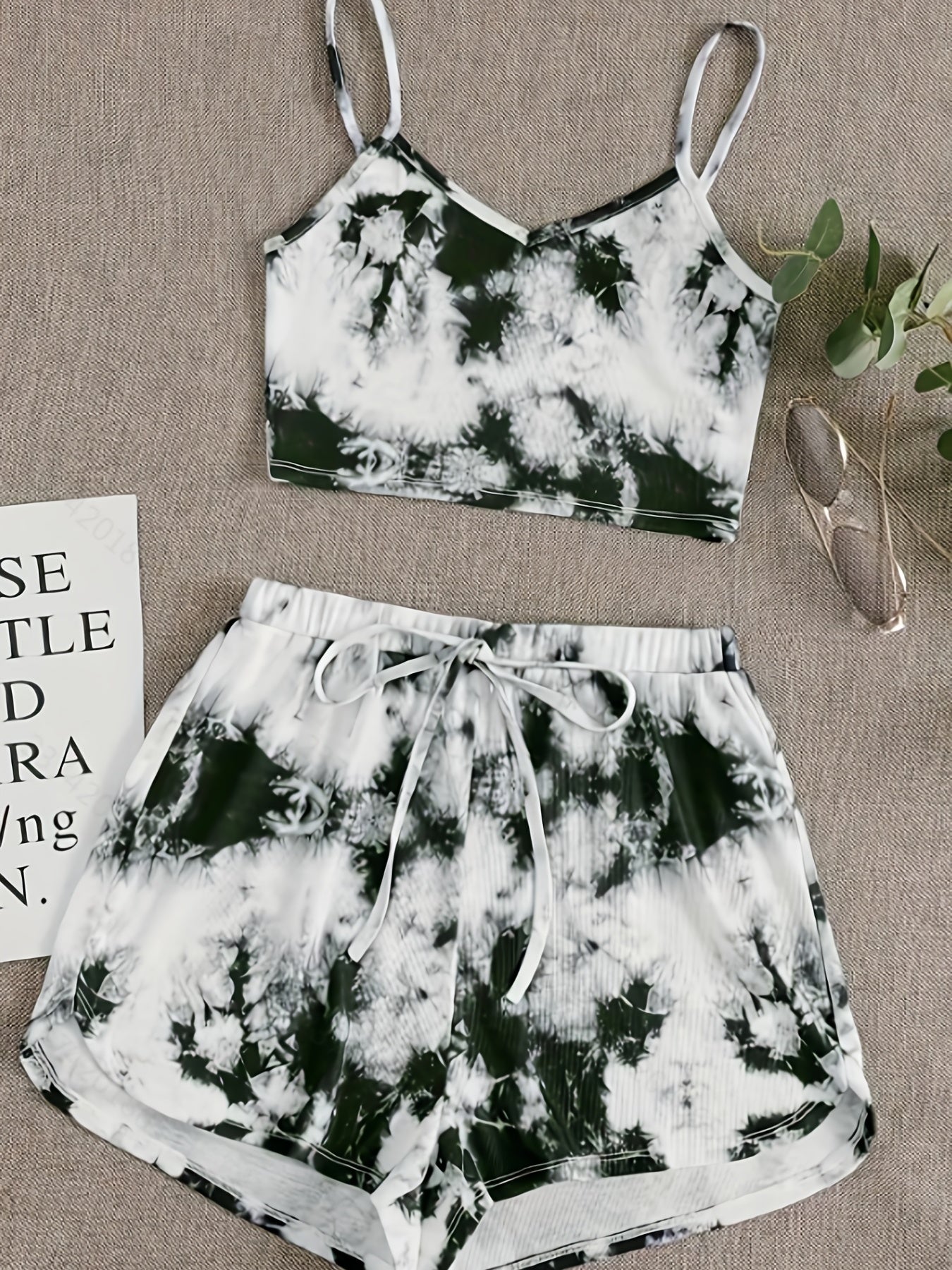  Tie Dye Crop Cami & Tie Shorts Pajama Set