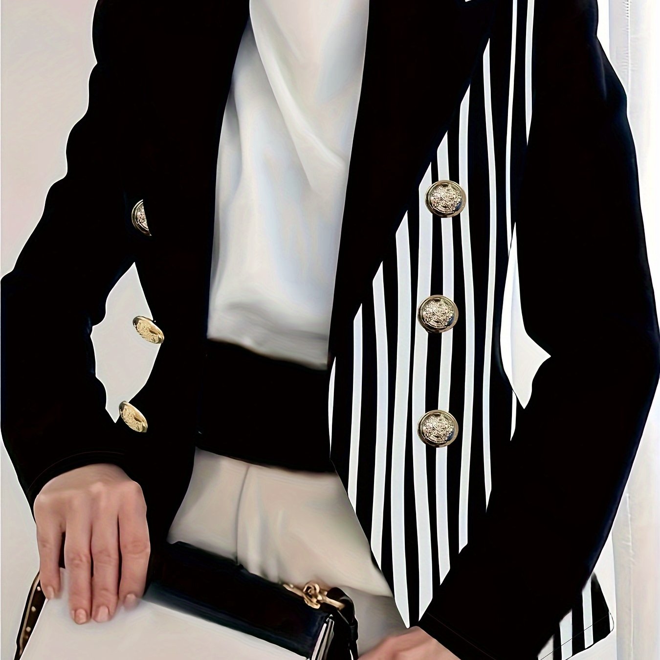  Colorblock Stripe Print Long Sleeve Blazer