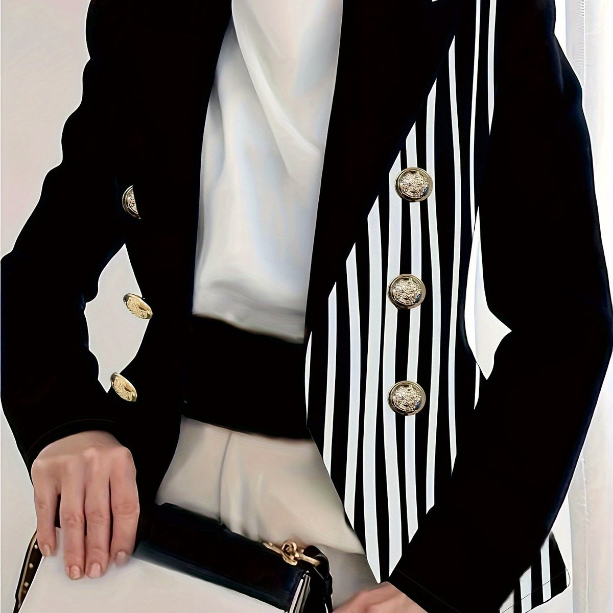  Colorblock Stripe Print Long Sleeve Blazer
