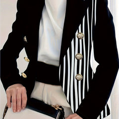  Colorblock Stripe Print Long Sleeve Blazer
