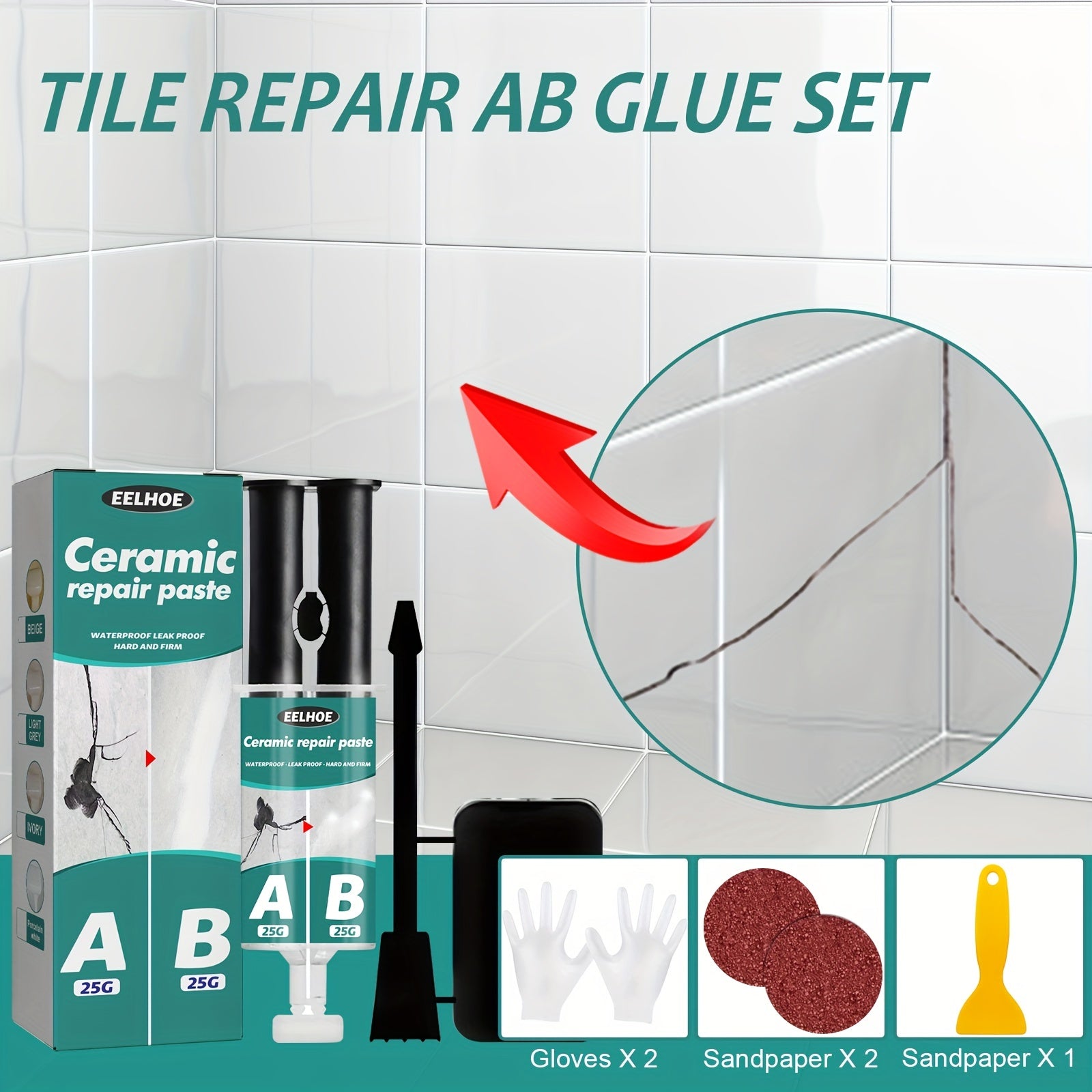 Ceramic Tile Repair AB Adhesive Set Metal Ceramic Tile Filling Crack Clogging