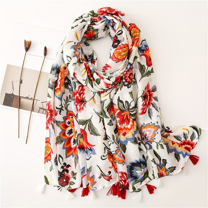 Boho Floral Print Scarf Vintage Shawl Head Wrap Scarves