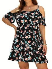  Women's Ditsy Floral Print Cold Shoulder Dress