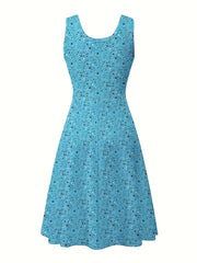  Tank Dress Women's Plus Floral Print Round Neck Sleeveless Midi Dress