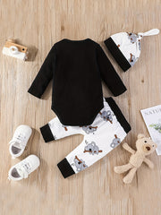 Baby Koala Printed Jumpsuit Top Full Printed Pants Hat 3pcs Set