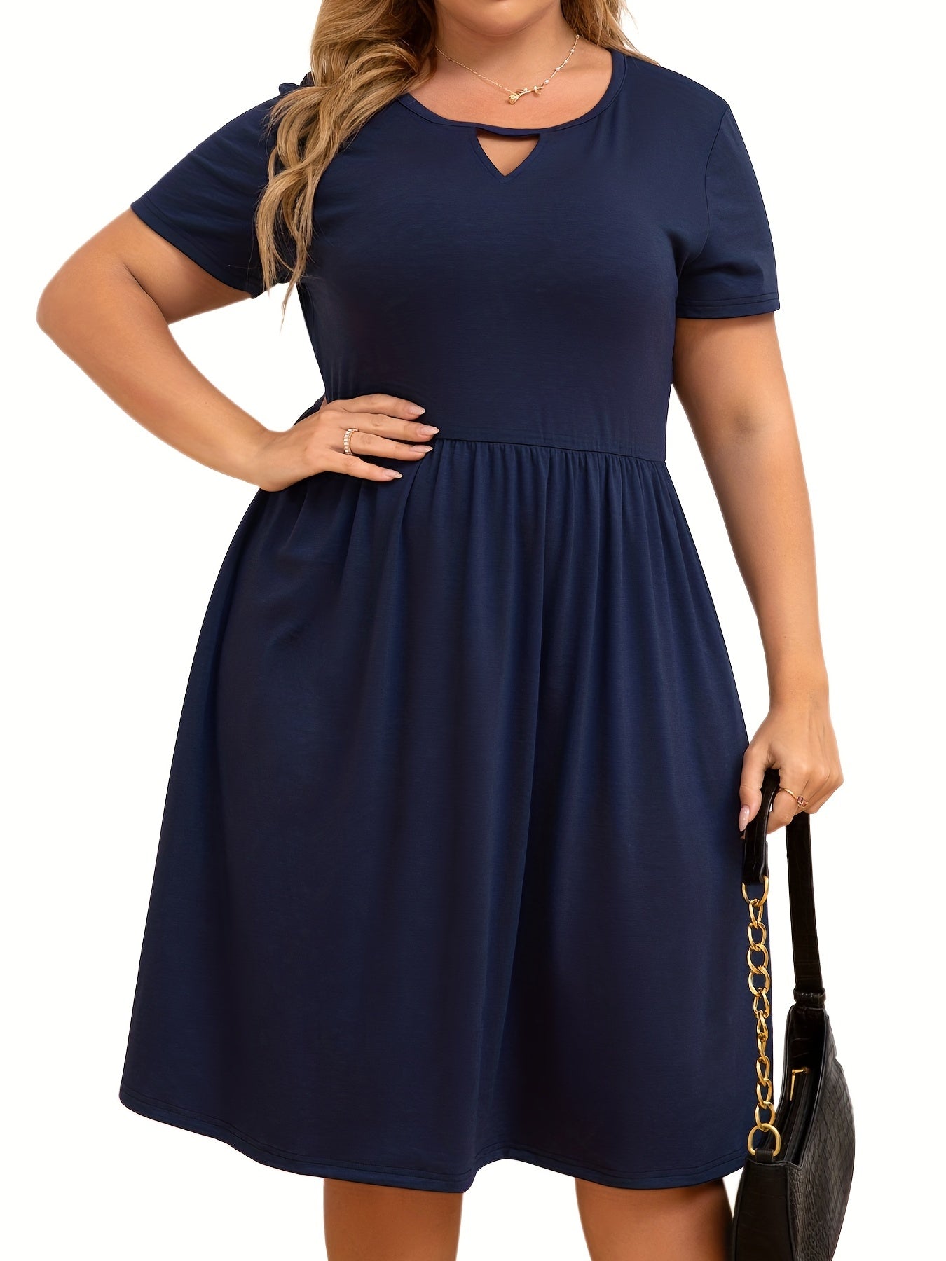  Casual Cut Out Short Sleeve Solid Dress with Pockets