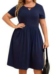  Casual Cut Out Short Sleeve Solid Dress with Pockets