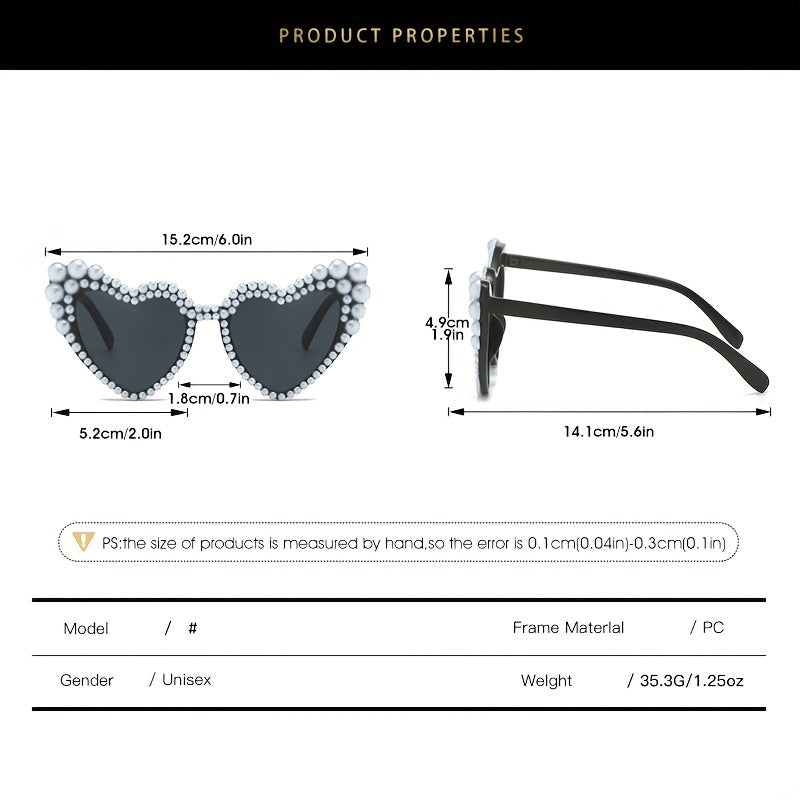 Heart Sunglasses Faux Pearl Party Decorative Sun Shades UV400