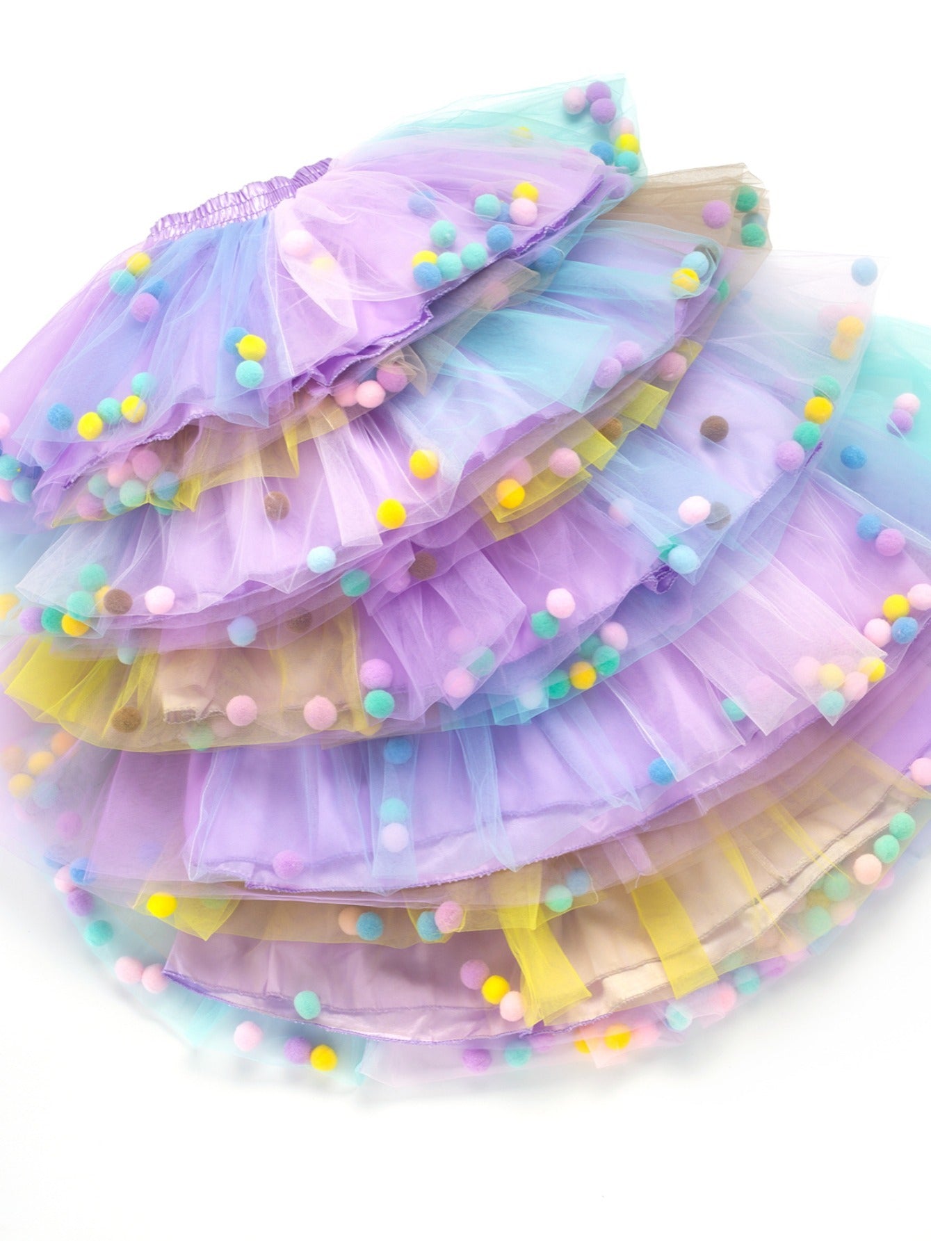Girls Fluffy Tulle Tutu Skirt with Pom Pom for Party