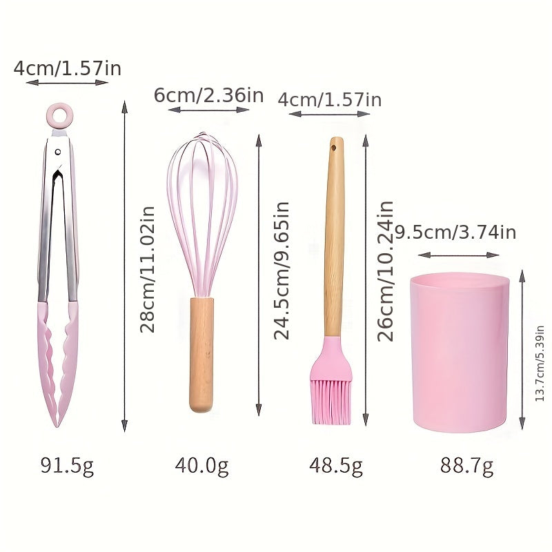 12pcs Silicone Kitchen Utensil Set with Wooden Handle