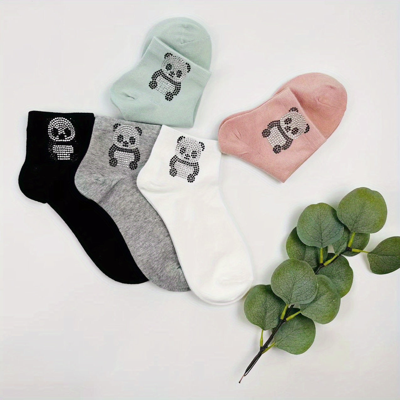 Panda Rhinestone Socks Comfy Crew Short Socks Women's Stockings