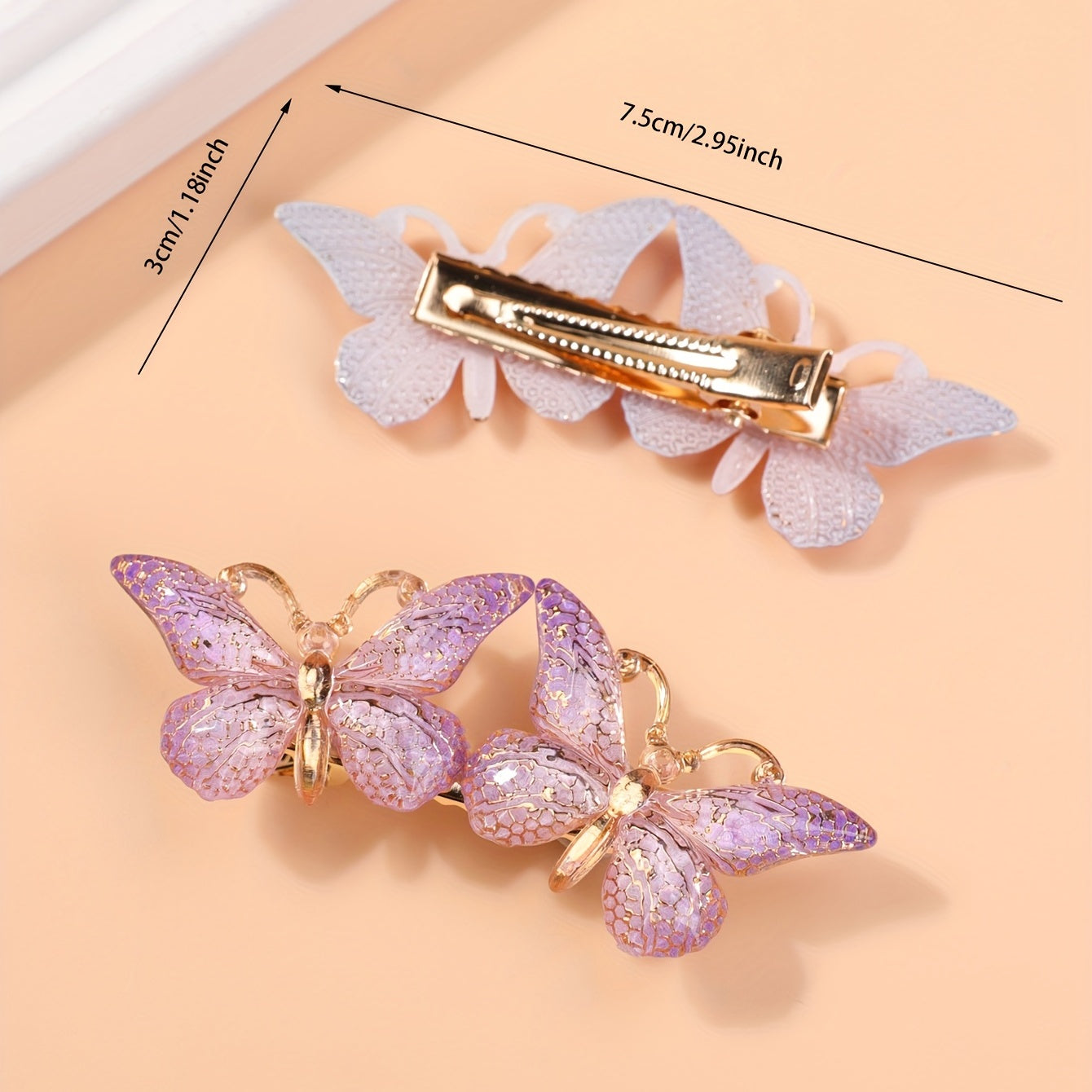 2pcs Y2K Gradient Butterfly Hair Clips, Acrylic Hair Accessories for Women