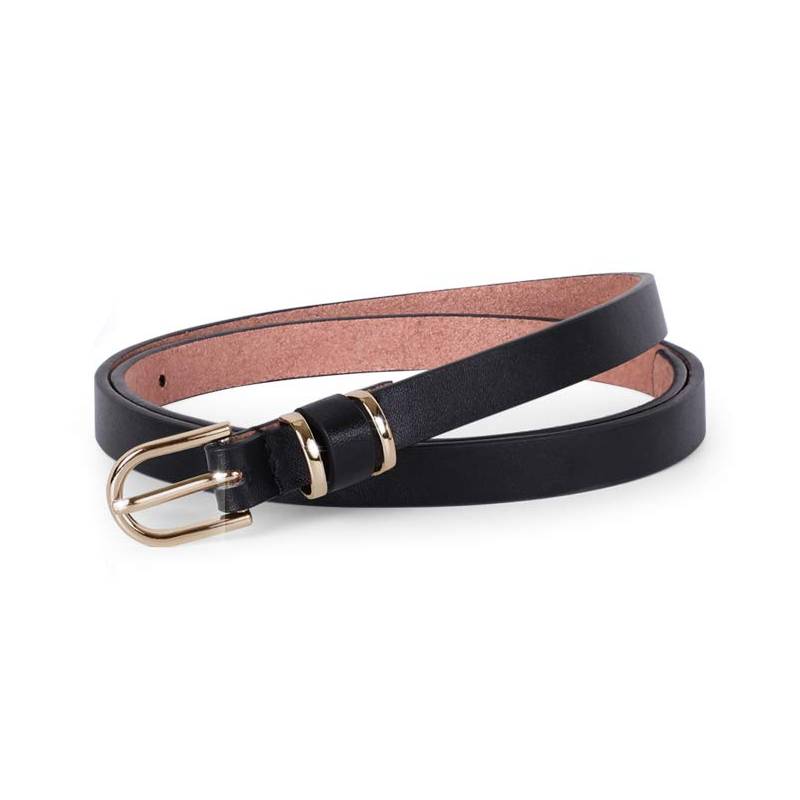 Women Faux Leather Skinny Thin Belt For Jeans Solid Metal Buckle Waist
