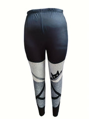  Colorblock Stripe & Cat Print Leggings