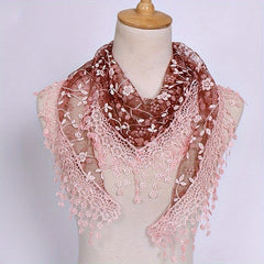 Floral Embroidery Triangle Scarf Tassel Shawl Lace Veil Mantilla Head Covering