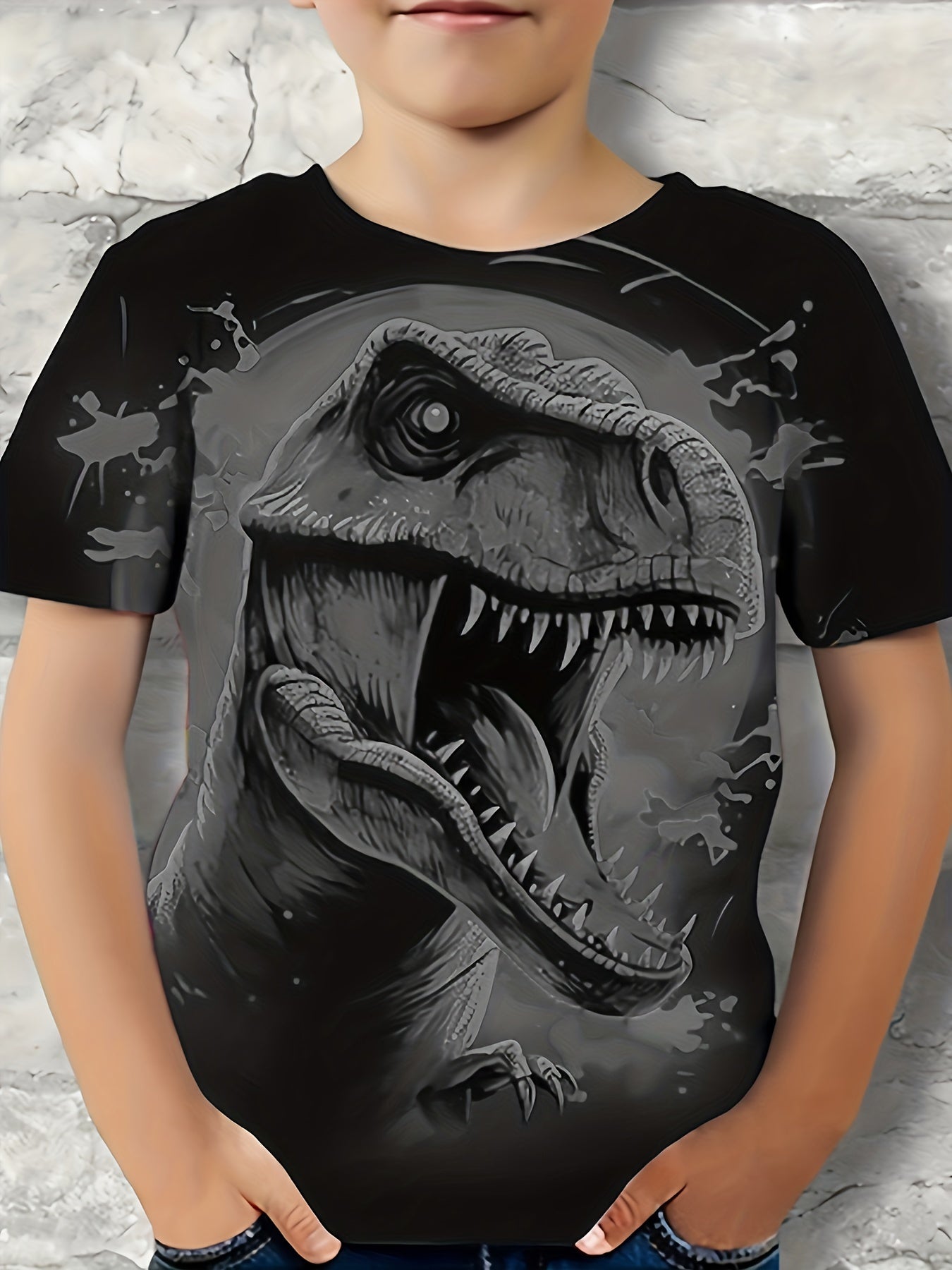 Roaring Dinosaur 3D Print Tee Tops Boys Short Sleeve T-shirt
