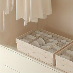Underwear Drawer Storage Box Fabric Basket With Grids Handles