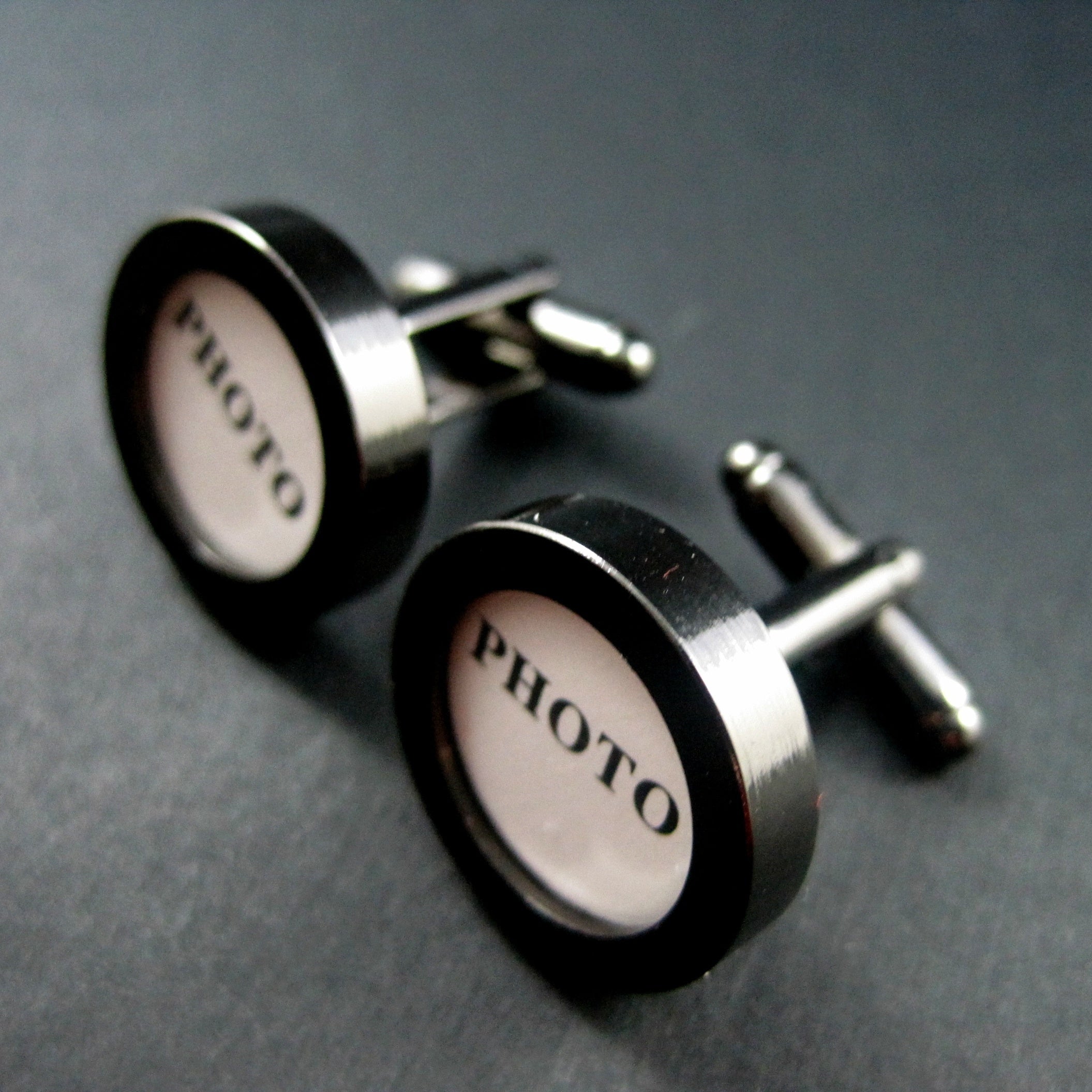 Copper Gun Round Shape DIY Photo Cufflinks Men