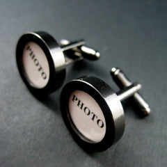 Copper Gun Round Shape DIY Photo Cufflinks Men