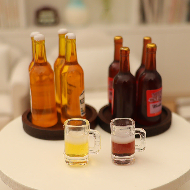 Dollhouse Food Play Beer Cup Wine Bottle Tray Model DIY