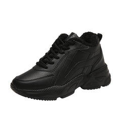 Women's Waterproof Faux Leather Chunky Sneakers - Comfortable Thick Bottom Shoes