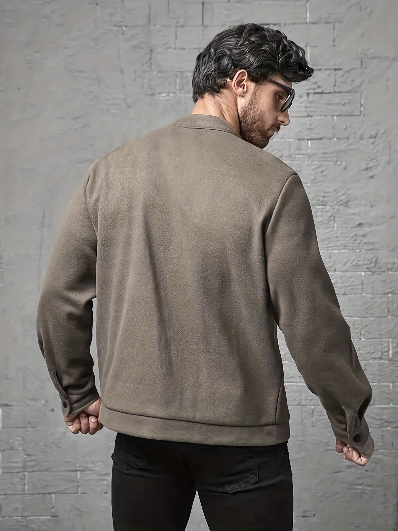 Men's PU Jacket Stand Collar Zip-Up Faux Leather