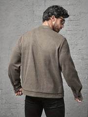 Men's PU Jacket Stand Collar Zip-Up Faux Leather