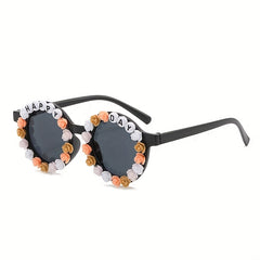 Girls Sweet Flowers Round Frame Sunglasses UV Protection
