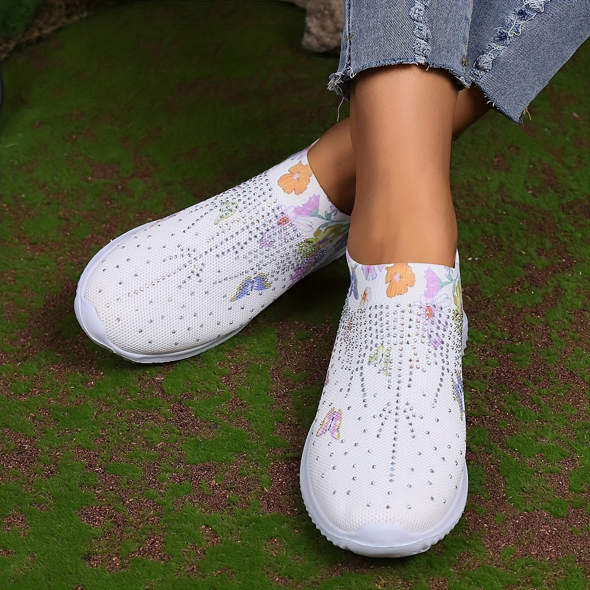 Women's Rhinestone Decor Sneakers Lightweight Outdoor Shoes