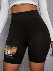  Sloth Print High Rise Biker Shorts