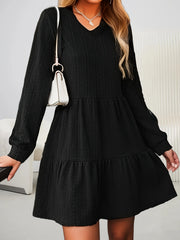 V-Neck Long Sleeve Smock Dress