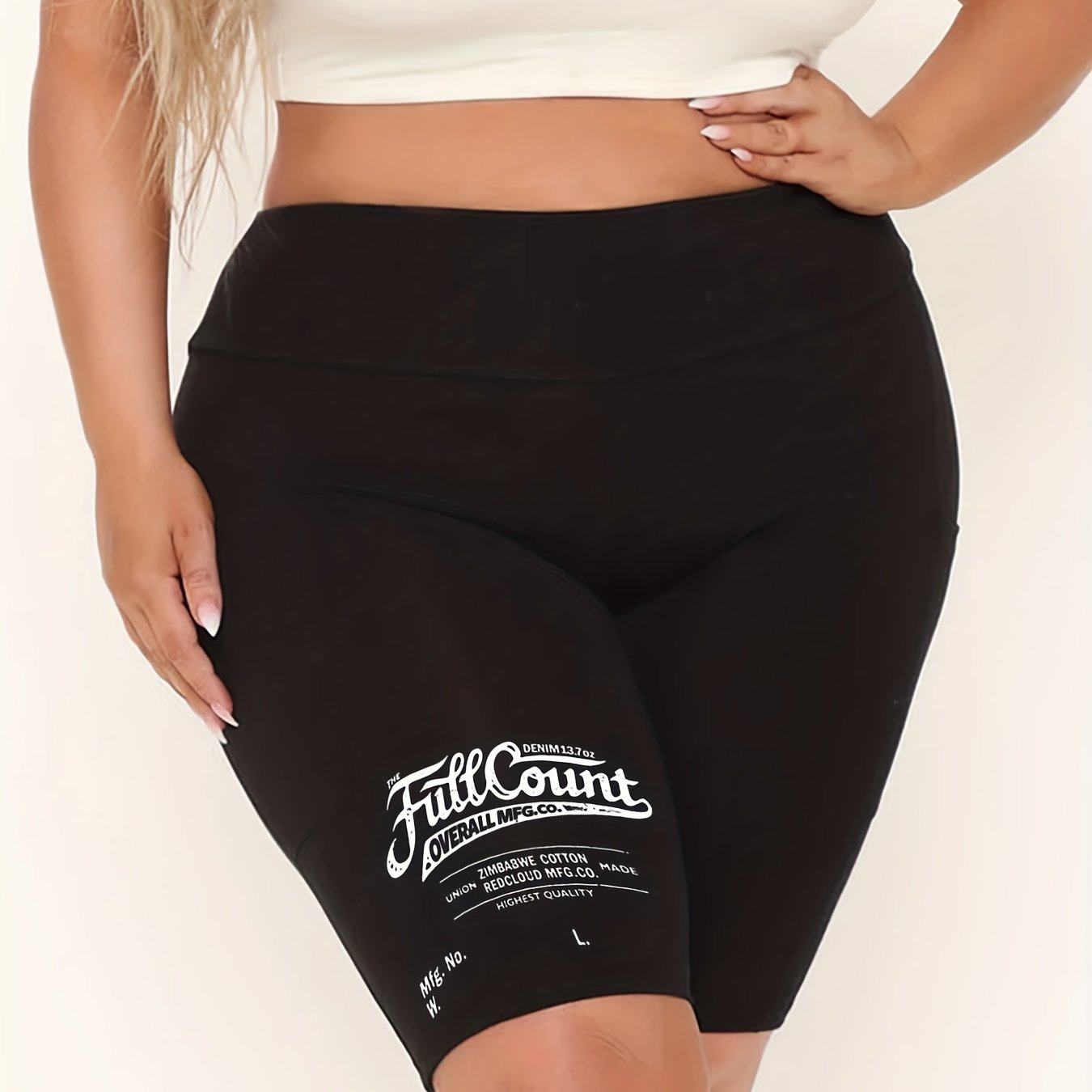  Retro Shorts Women's Plus Letter Print High Rise Slight Stretch Biker