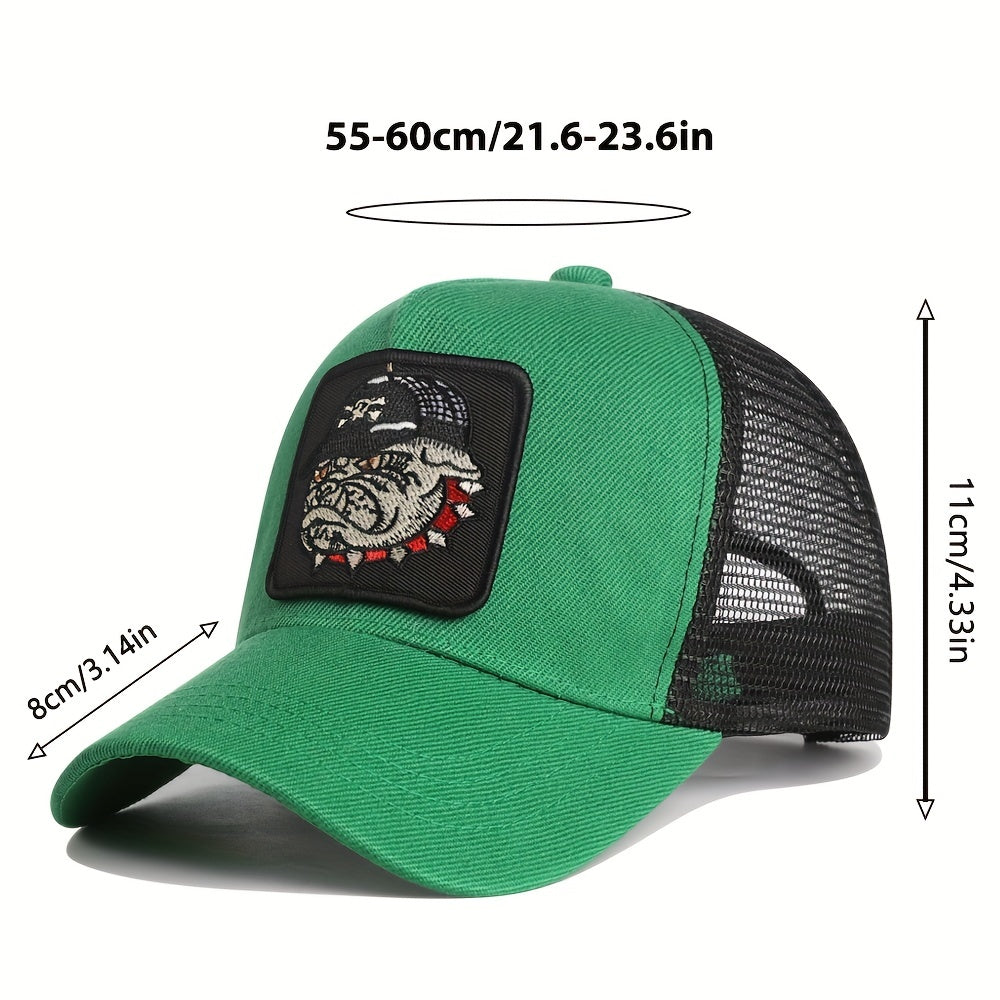 Dog Head Patch Trucker Hat Unisex Hip Hop Block Baseball Cap Mesh Breathable