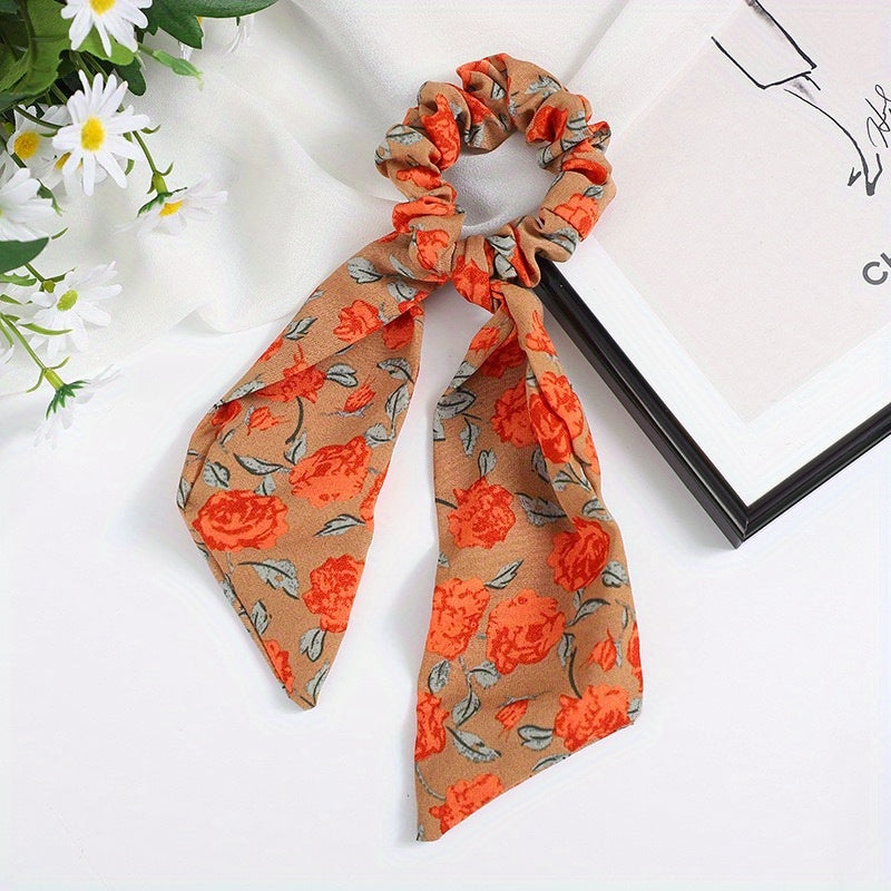 Vintage Floral Print Scarf Scrunchies Hair Tie Large Hair Rope Hair Ring