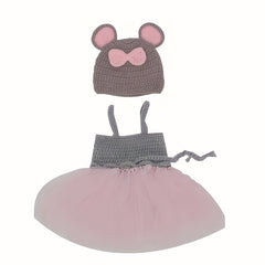 Mouse Gauze Dress & Wool Set for Newborn Photo Shoots